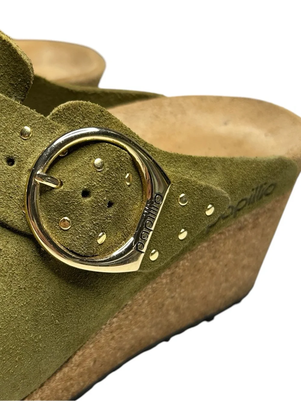 Birkenstock Papillio Fanny Wedge Clogs Thyme Suede EU 37 US 6-6.5 Narrow / Med - Picture 4 of 14